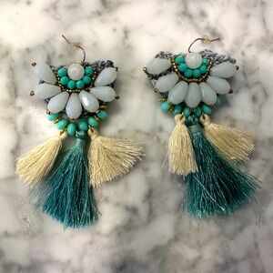 Beaded and crocheted drop earrings